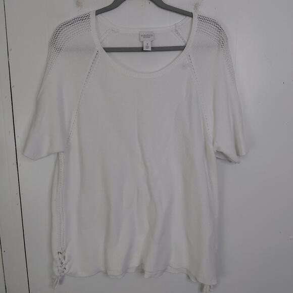 Chicos Top Womens 3 Size XL Lace Up Short Sleeves Weekend Knit Semi Sheer - Picture 1 of 9